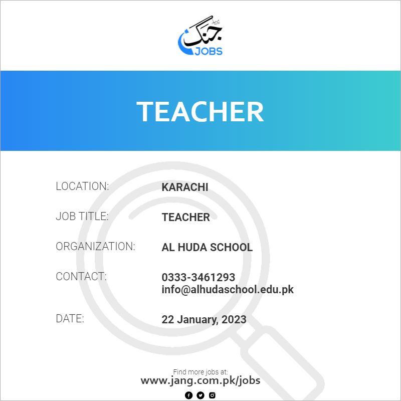 Teacher Job Al Huda School Jobs in Karachi 58804