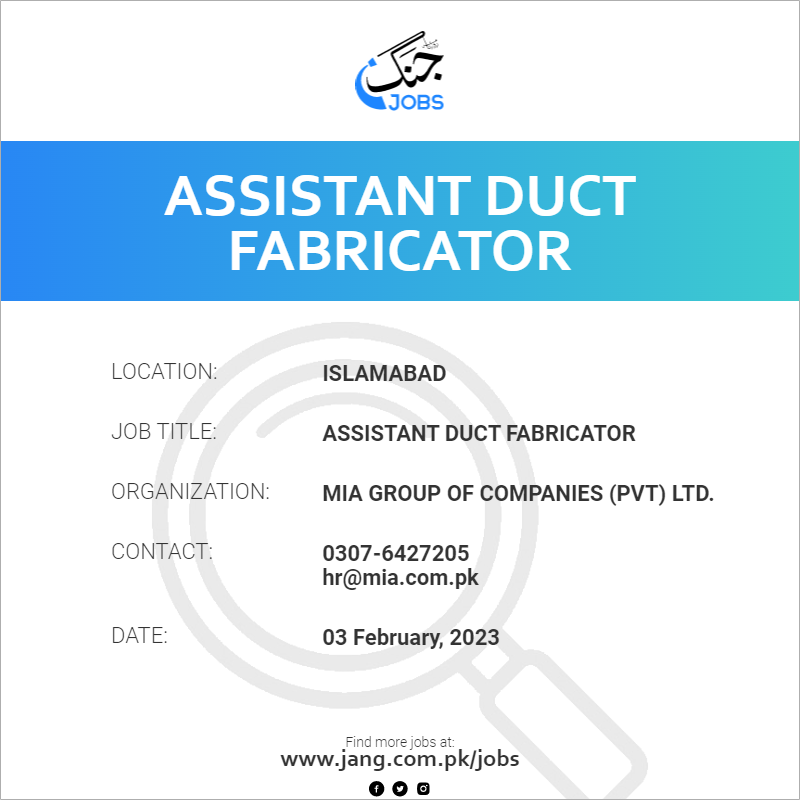 Assistant Duct Fabricator