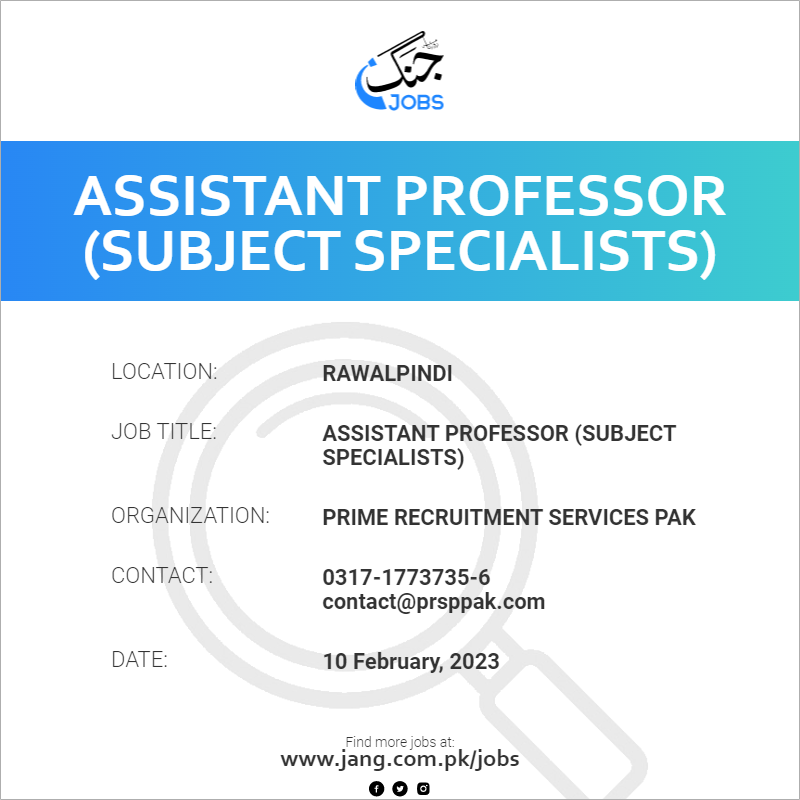 Assistant Professor (Subject Specialists)