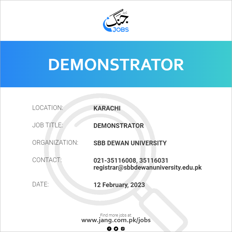 Demonstrator Job Sbb Dewan University Jobs in Karachi 59965