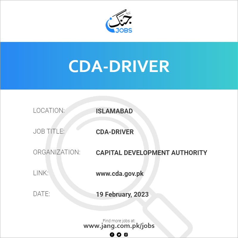 Cdadriver Job Capital Development Authority Jobs in Islamabad 60409