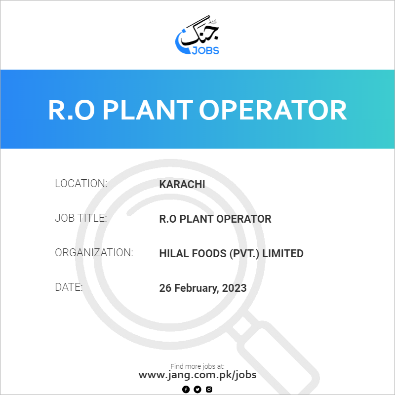 R.O Plant Operator