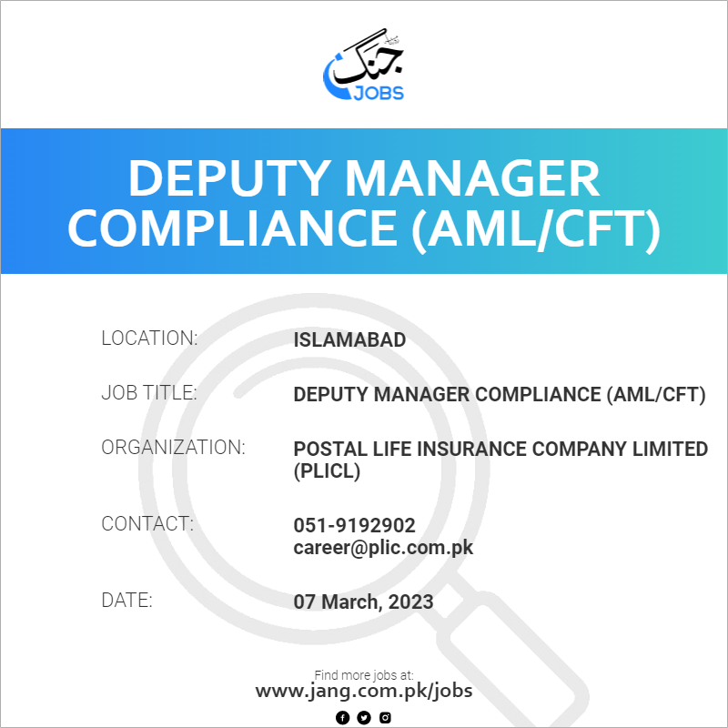 Deputy Manager Compliance (AML/CFT)