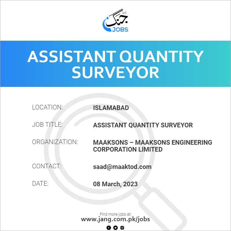 Assistant Quantity Surveyor Job Maaksons Maaksons Engineering   61160 110917 Card 