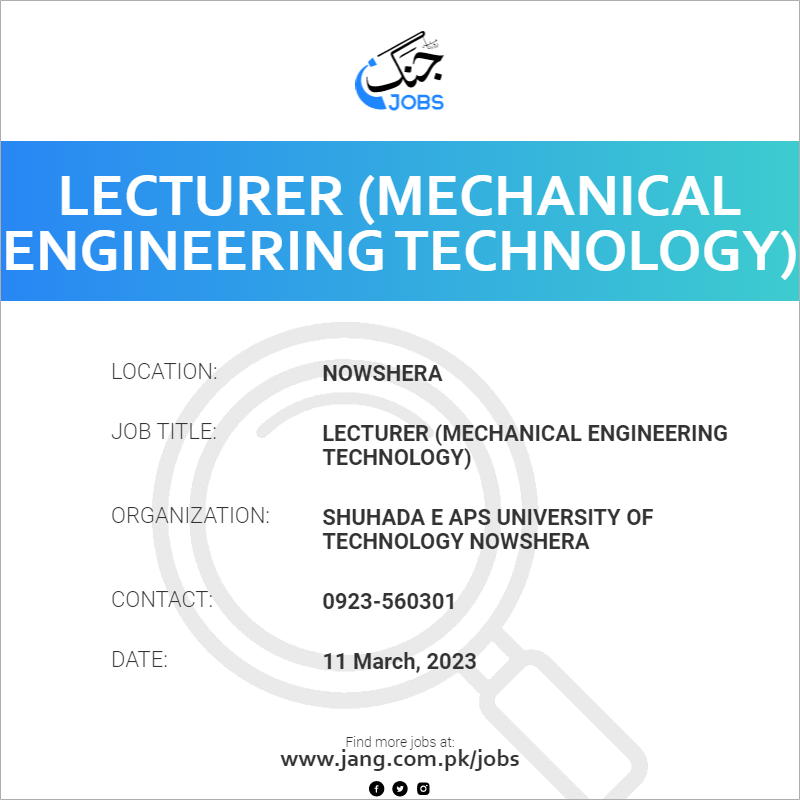 Lecturer (Mechanical Engineering Technology)