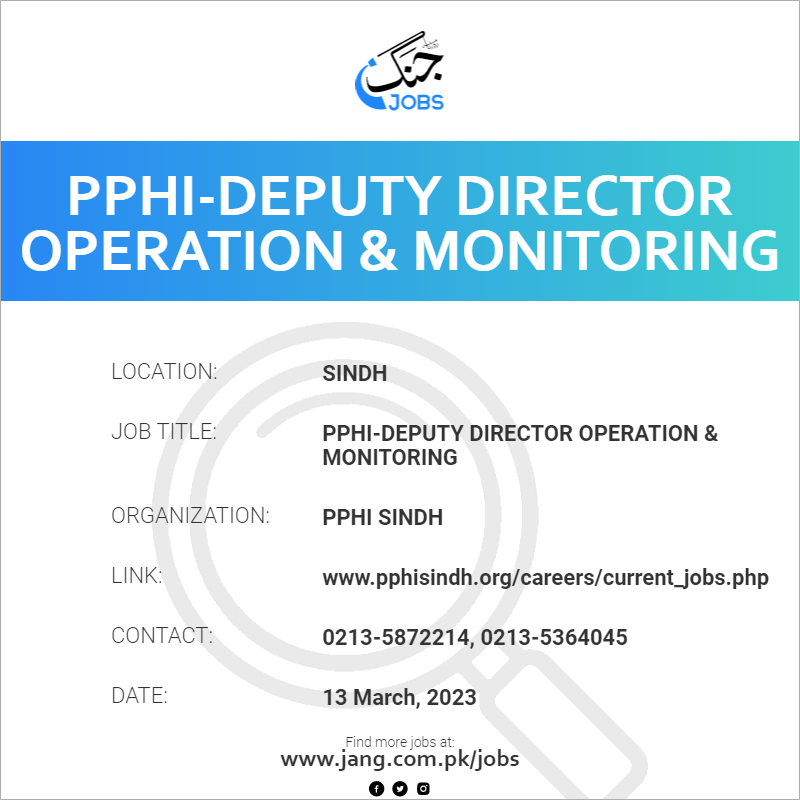 PPHI-Deputy Director Operation & Monitoring
