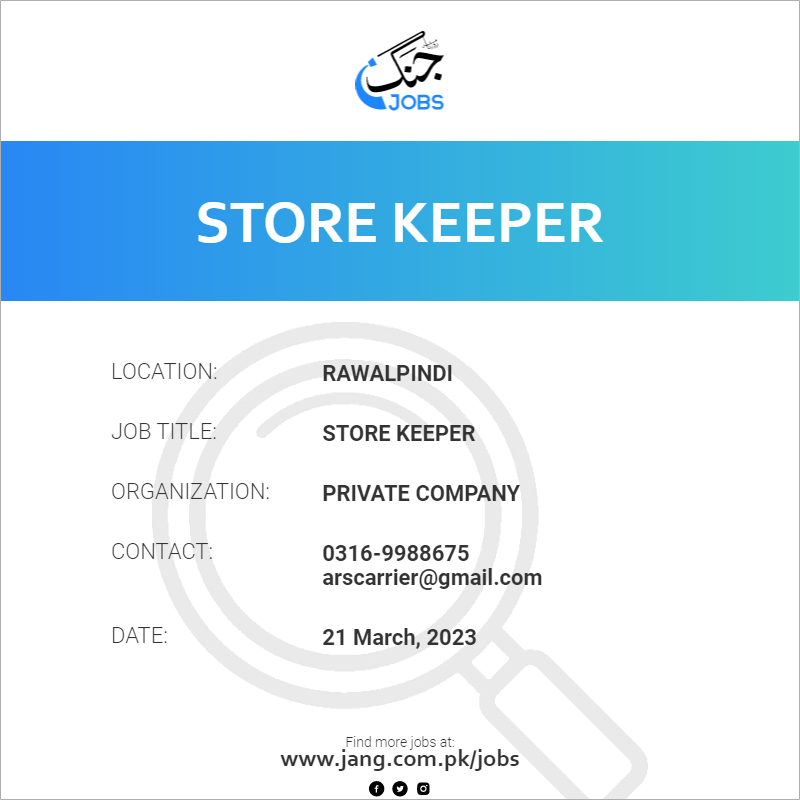 Store Keeper Job Description