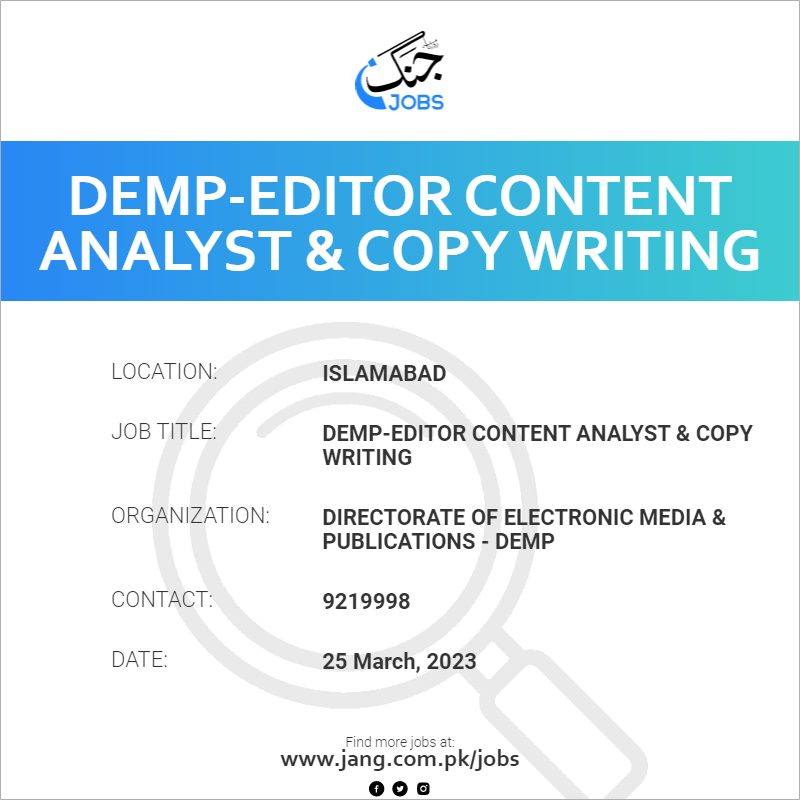 DEMP-Editor Content Analyst & Copy Writing