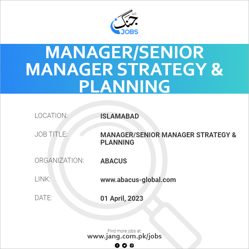 Manager/Senior Manager Strategy & Planning