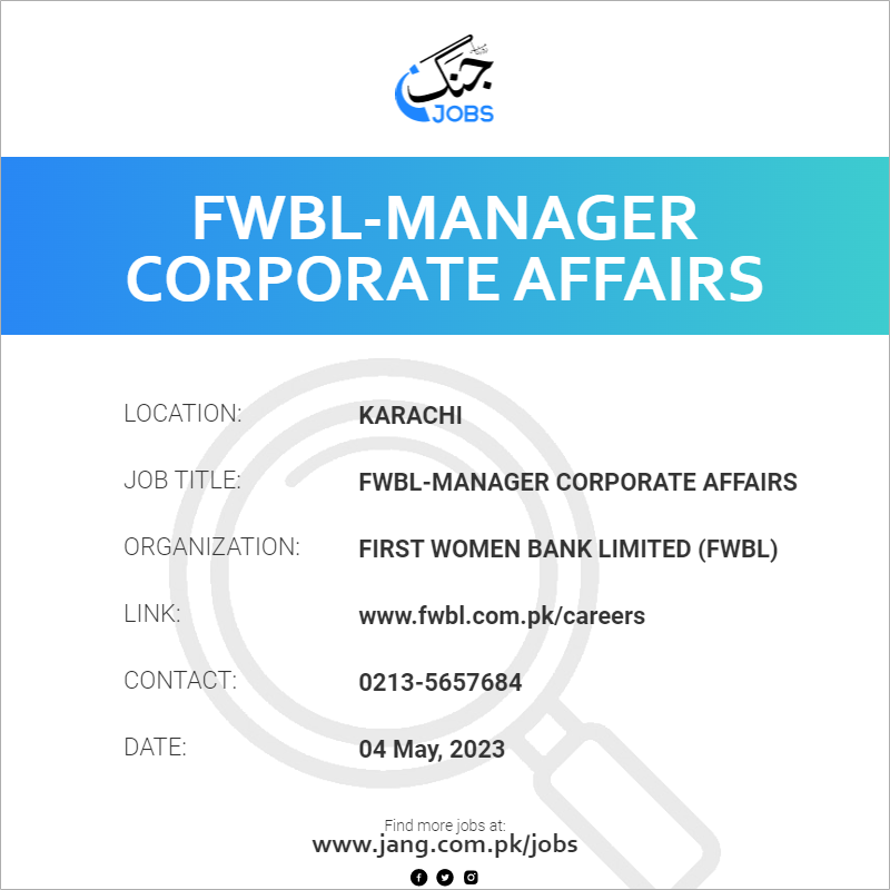 FWBL-Manager Corporate Affairs