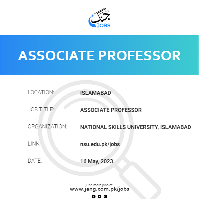 Associate Professor Job National Skills University, Islamabad Jobs