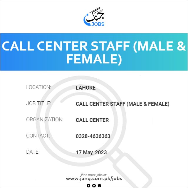 Call Center Staff (Male & Female)