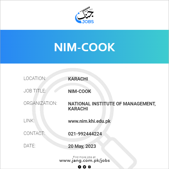 Nimcook Job National Institute Of Management, Karachi Jobs in
