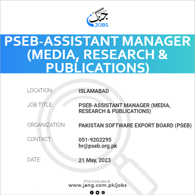 PSEB-Assistant Manager (Media, research & publications)