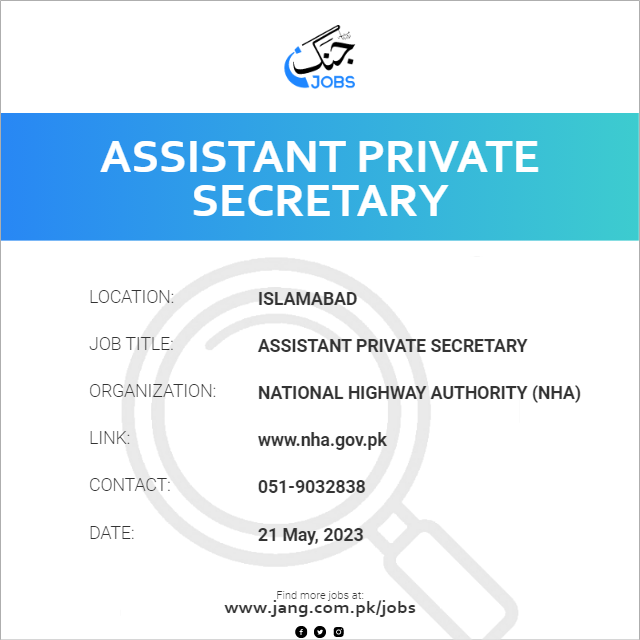 Assistant Private Secretary Job National Highway Authority (nha