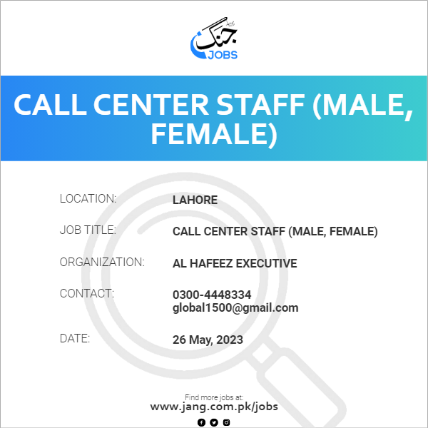 Call Center Staff (Male, Female)