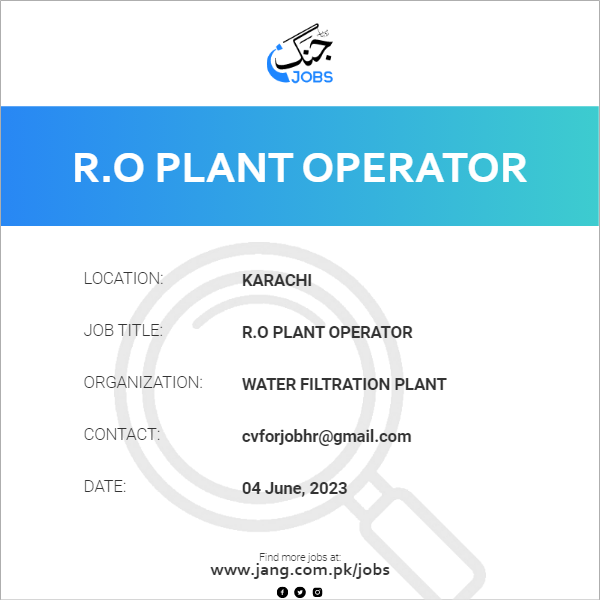 R.O Plant Operator