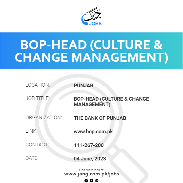 BOP-Head (Culture & Change Management)