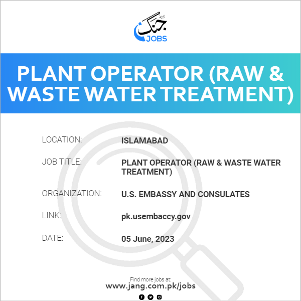 Plant Operator (Raw & Waste Water Treatment)