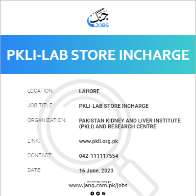 PKLI-Lab Store Incharge