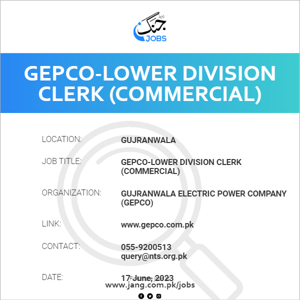 GEPCO-Lower Division Clerk (Commercial)