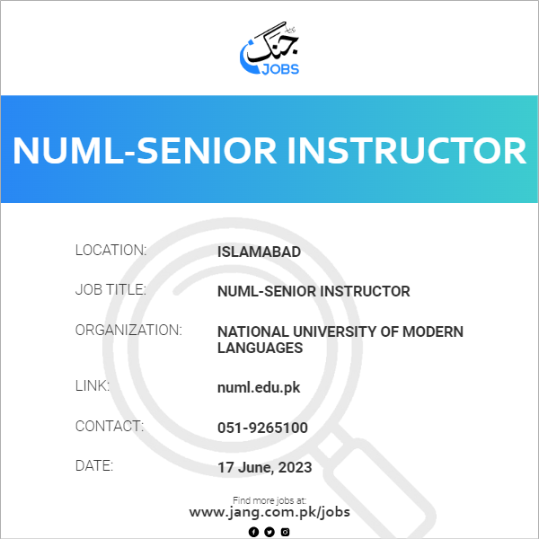 NUML-Senior Instructor