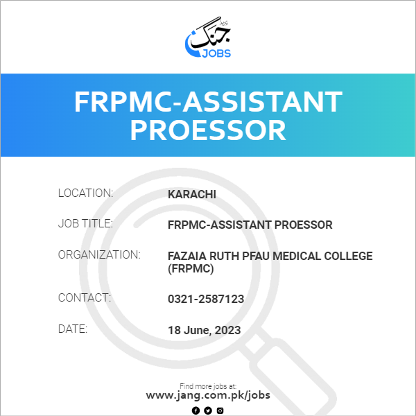 FRPMC-Assistant Proessor