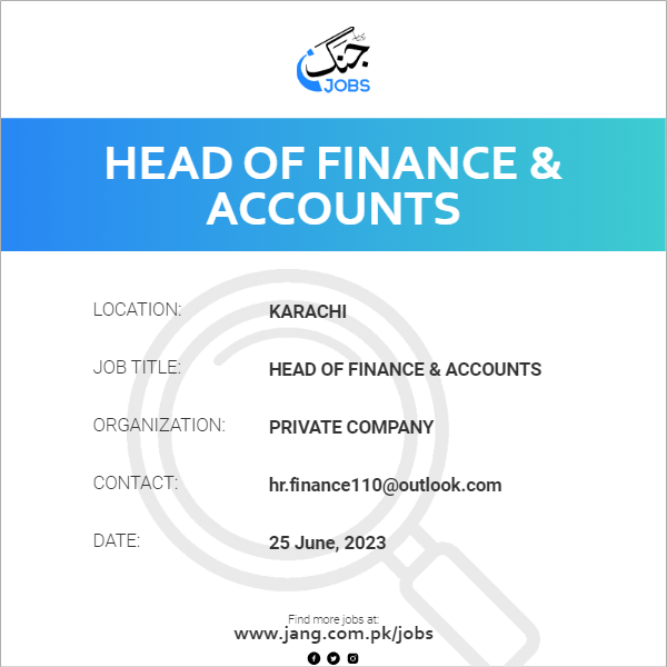 Head Of Finance & Accounts