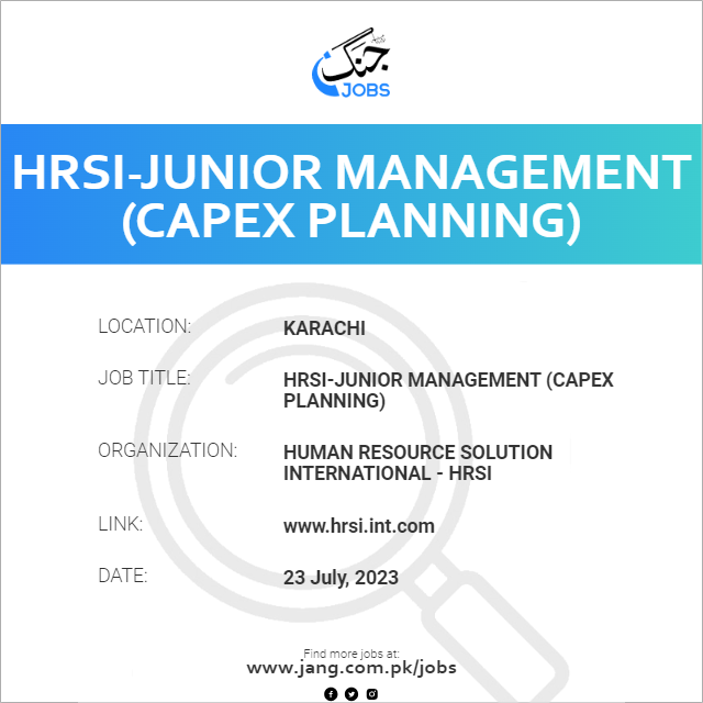 HRSI-Junior Management (Capex Planning)