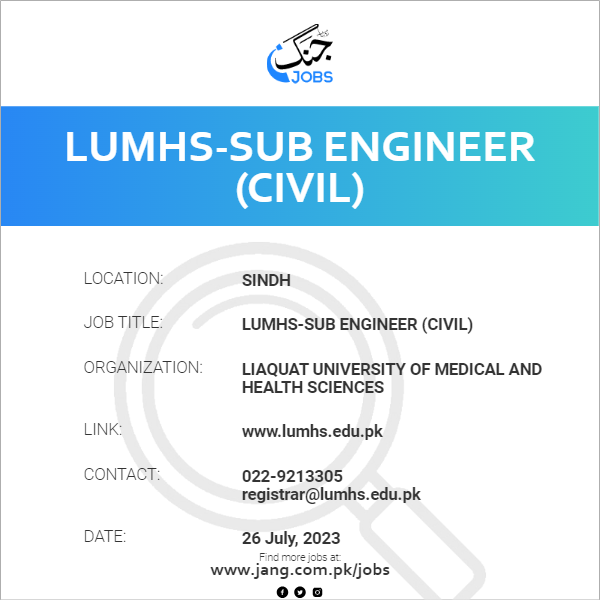 LUMHS-Sub Engineer (Civil)