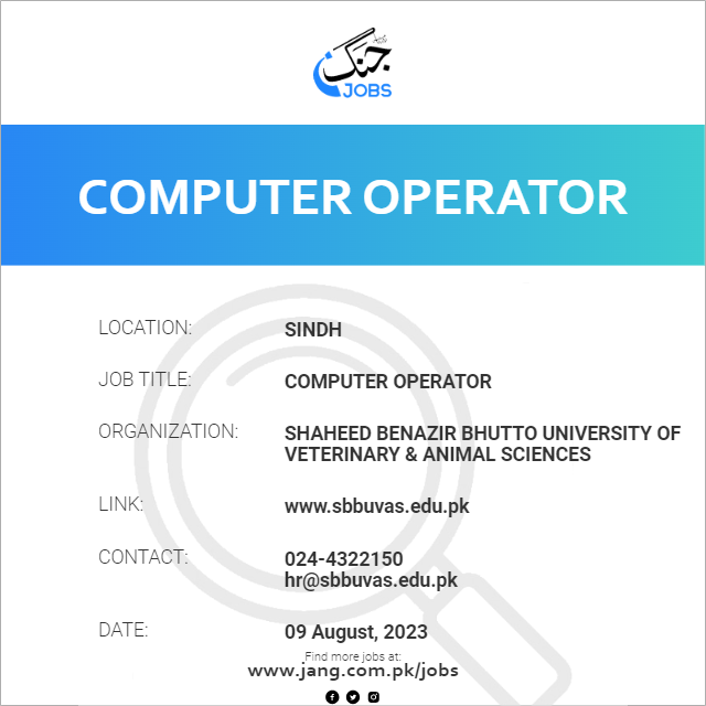 Computer Operator Job – Shaheed Benazir Bhutto University Of Veterinary ...
