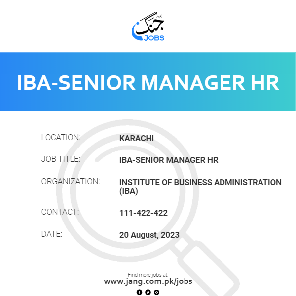 IBA-Senior Manager HR