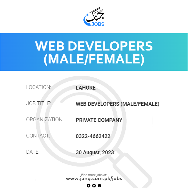 Web Developers (Male/Female)