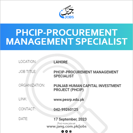 PHCIP-Procurement Management Specialist