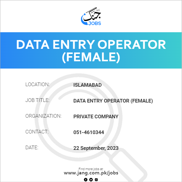 Data Entry Operator (Female)