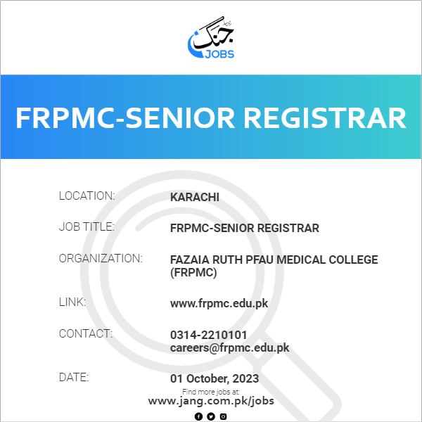 FRPMC-Senior Registrar