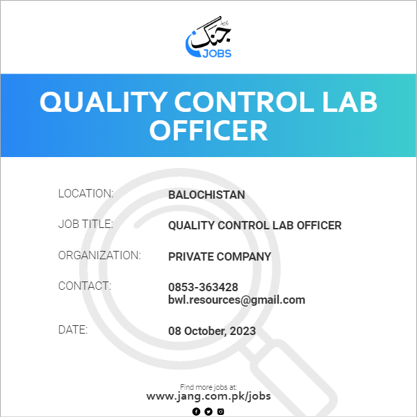 Quality Control Lab Officer