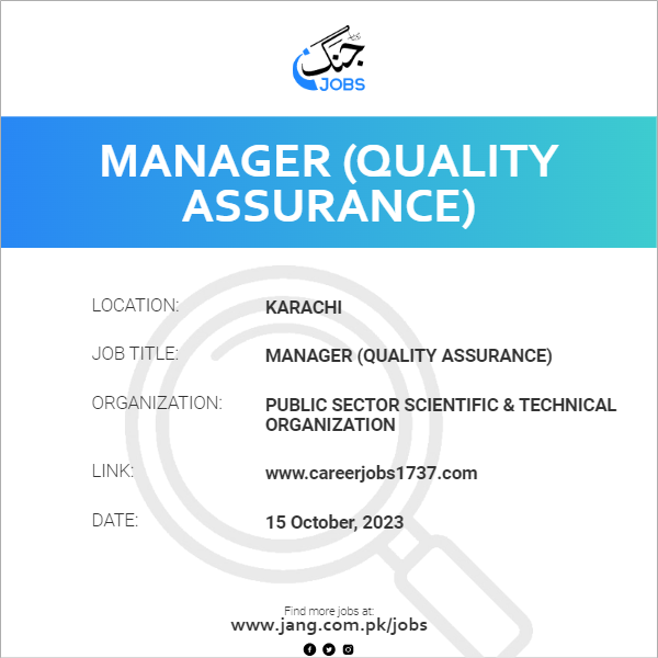 Manager (Quality Assurance)
