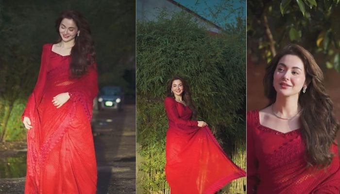 Hania Aamir sets temperatures soaring in red saree : Watch