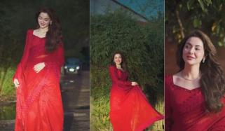 Hania Aamir sets temperatures soaring in red saree : Watch 