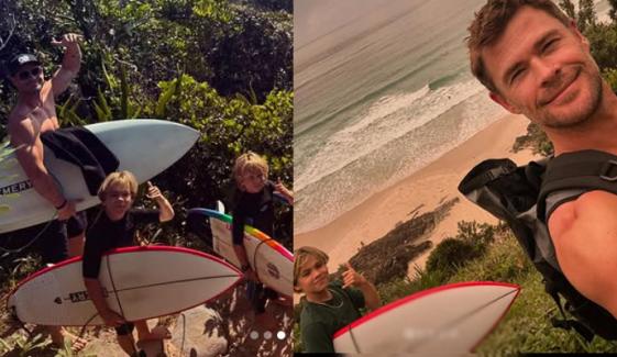 Chris Hemsworth enjoys early morning surf with kids: 'Nothing better'