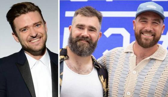 Justin Timberlake teams up with Travis Kelce, Jason for guys night out