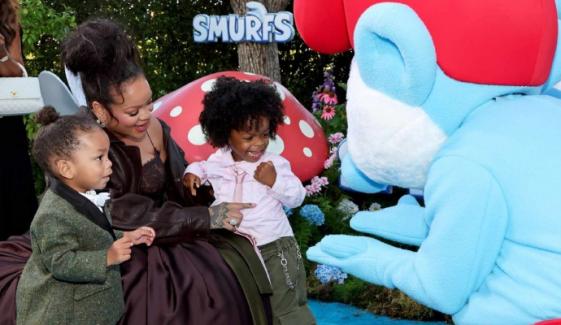 Pregnant Rihanna brings sons to LA premiere of her upcoming film 'Smurfs'