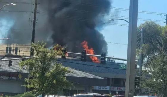 Massive fire near UNLV campus destroys two-story strip mall 