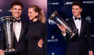 Norris celebrates F1 win with girlfriend Magui after receiving trophy