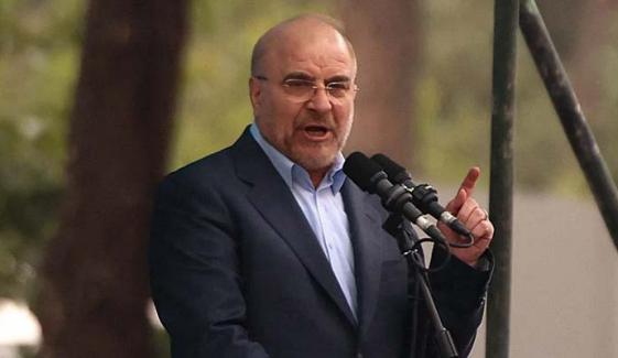 Iran’s speaker Mohammad Bagher Ghalibaf reacts after US-Iran talks fail