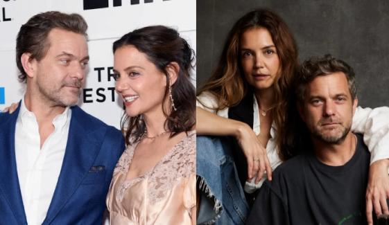 Katie Holmes poses arm-in-arm with ex Joshua Jackson at 'Happy Hour' premiere