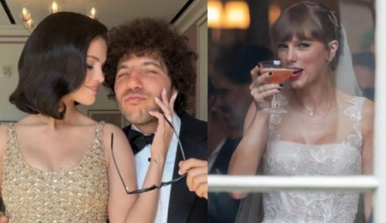 Selena Gomez, Benny Blanco reunite at Taylor Swift, Travis Kelce’s wedding after London Trip