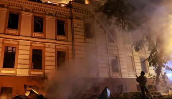 Fire erupts in Kyiv following heavy overnight Russian missile assault
