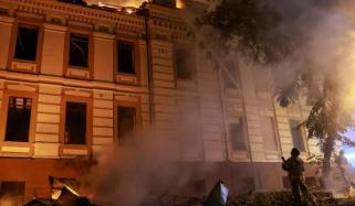 Fire erupts in Kyiv following heavy overnight Russian missile assault